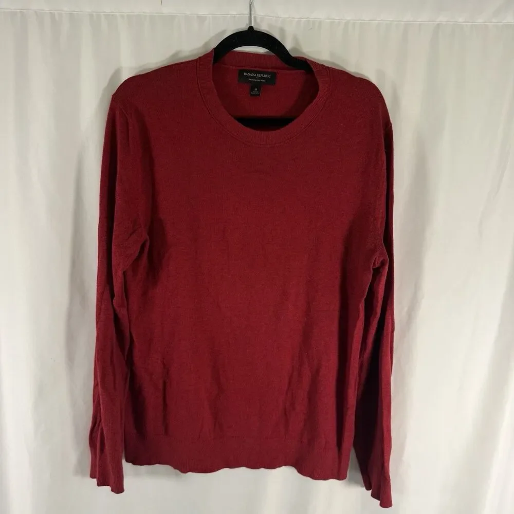 Banana Republic Premium Luxe Yarn Sweater Men's Medium Red Crewneck Silk Cashmer